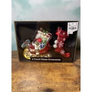 Christmas Ornaments Glass Stocking Santa’s Sleigh Xmas